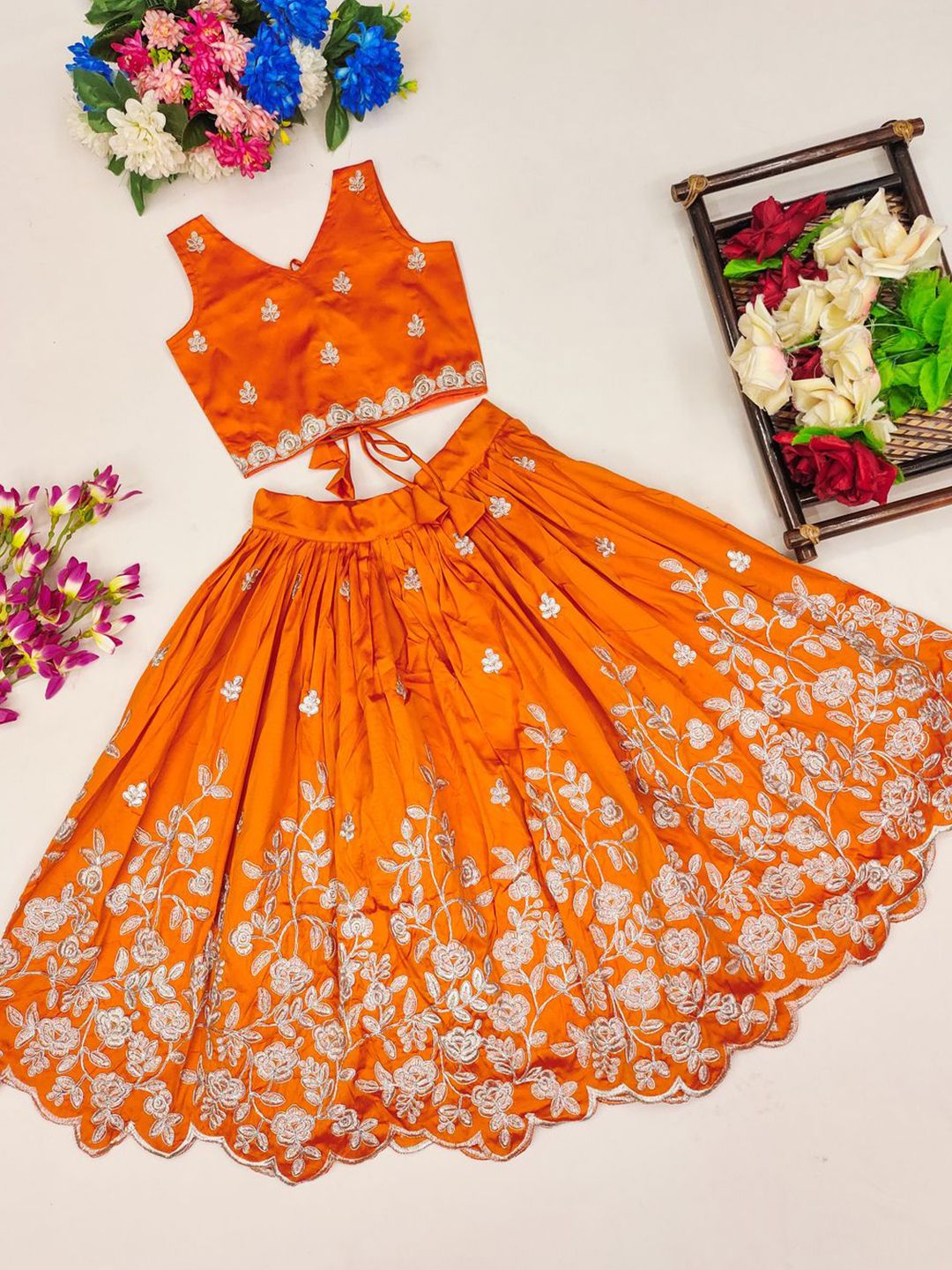 jovk design girls embroidered ready to wear lehenga & choli jovk design girls embroidered ready to wear lehenga & choli