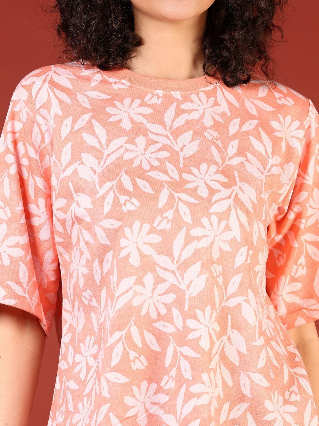 v mart women floral printed raw edge boxy t shirt