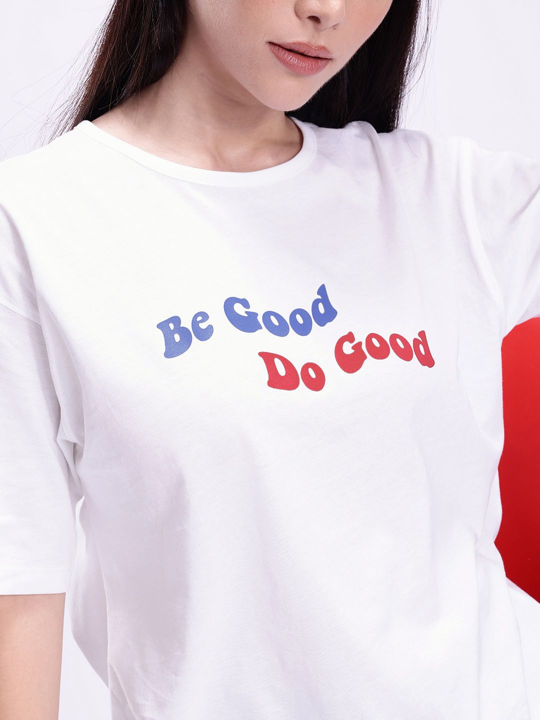 kook n keech women typography printed drop shoulder sleeves oversized pure cotton t shirt