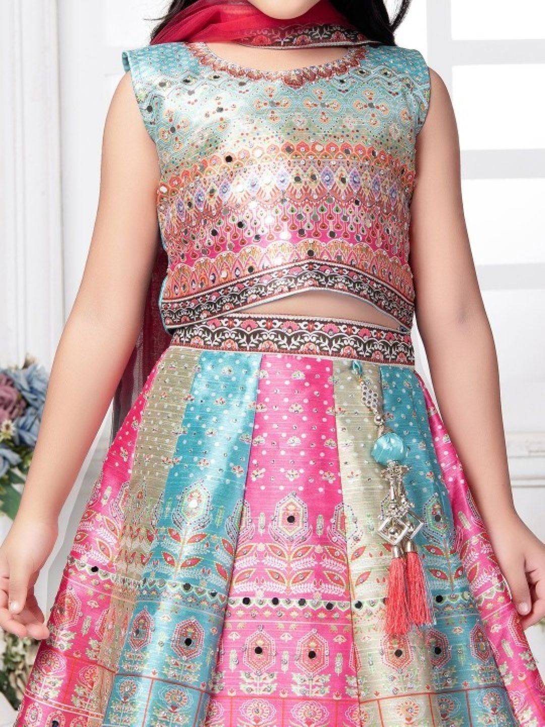 sangria girls printed mirror work ready to wear lehenga & blouse with dupatta sangria girls printed mirror work ready to wear lehenga & blouse with dupatta