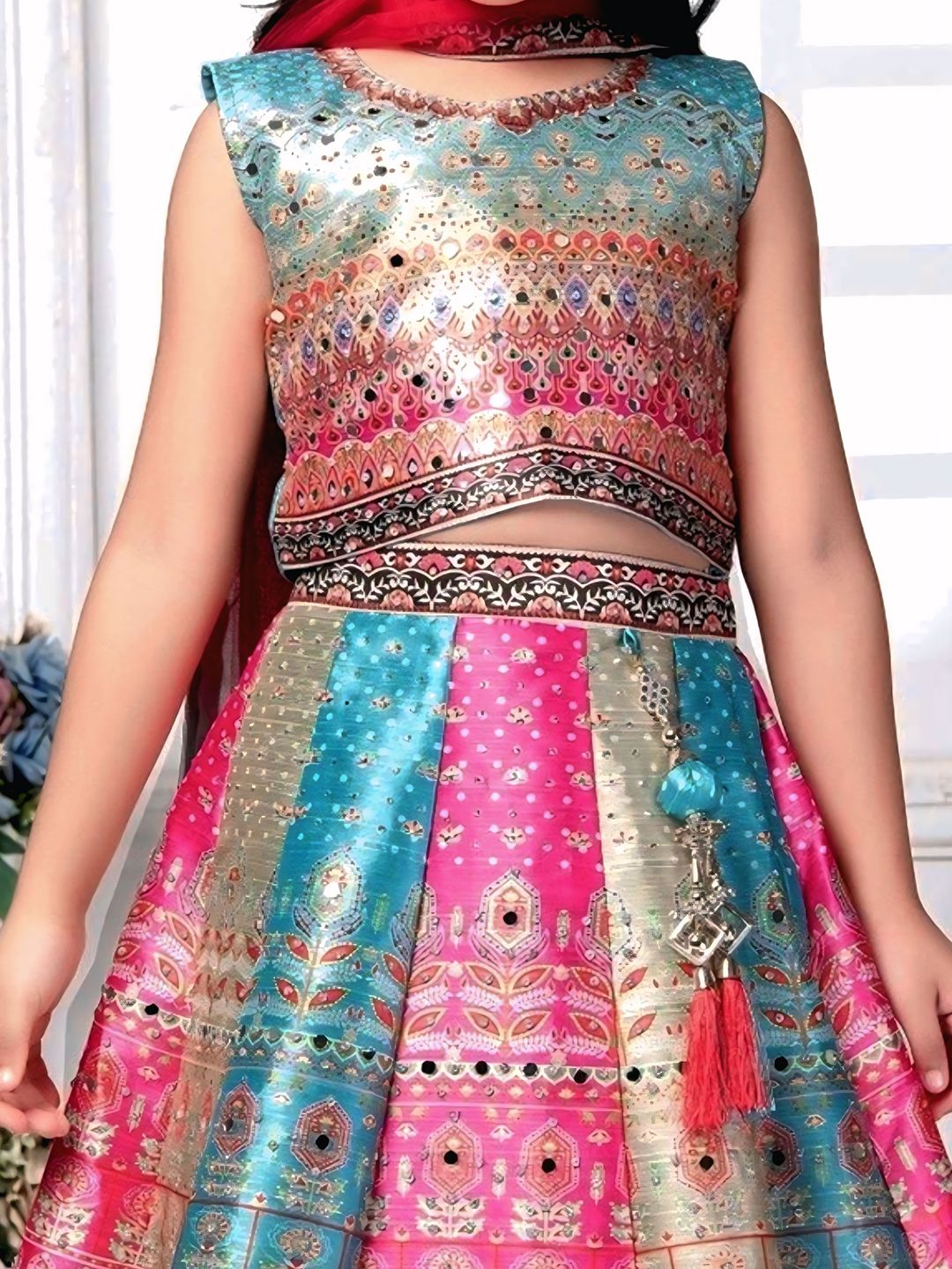 sk dresses girls embellished mirror work ready to wear lehenga & blouse with dupatta sk dresses girls embellished mirror work ready to wear lehenga & blouse with dupatta