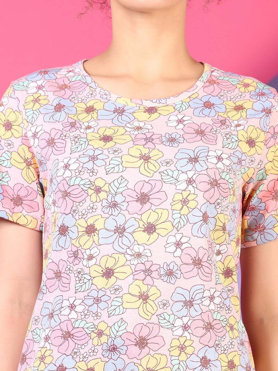 v mart women floral printed extended sleeves pockets t shirt