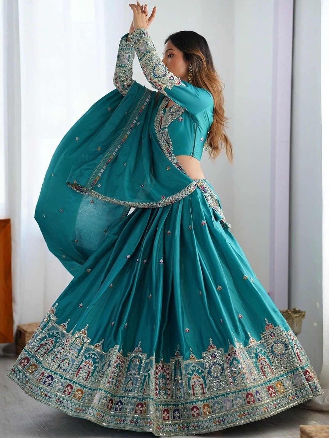 reelove factory embroidered mirror work semi stitched lehenga & blouse with dupatta reelove factory embroidered mirror work semi stitched lehenga & blouse with dupatta