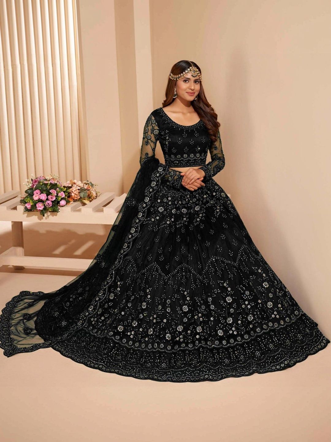 maruti creation embellished sequinned semi stitched lehenga & blouse with dupatta maruti creation embellished sequinned semi stitched lehenga & blouse with dupatta
