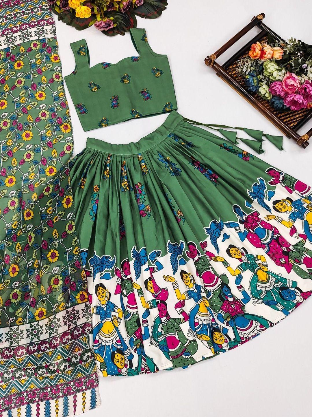 katrodiya enterprise girls printed block print ready to wear lehenga & blouse with dupatta katrodiya enterprise girls printed block print ready to wear lehenga & blouse with dupatta