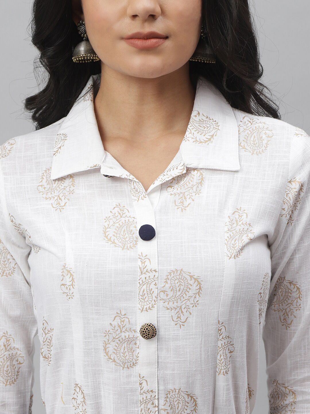 stylum women off white & navy blue printed shirt with skirt stylum women off white & navy blue printed shirt with skirt