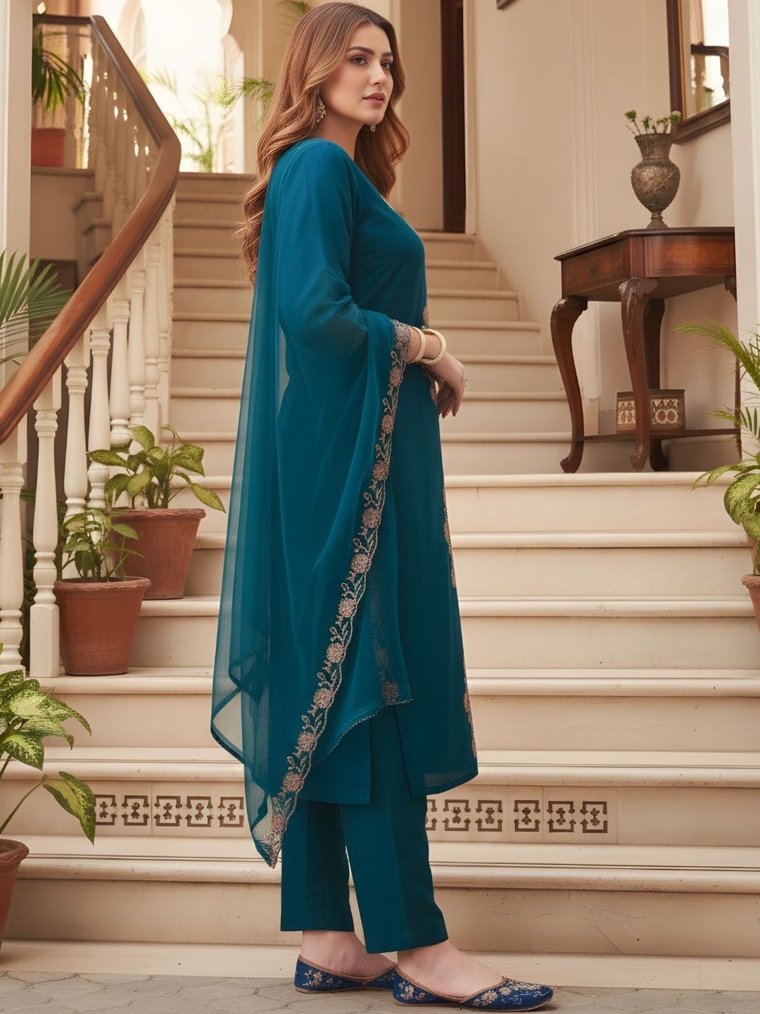 kalini women ethnic motifs embroidered regular thread work kurta with trousers & with dupatta kalini women ethnic motifs embroidered regular thread work kurta with trousers & with dupatta