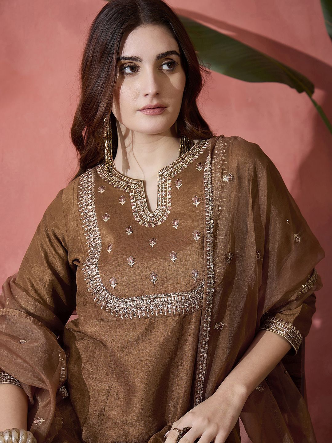 sangria floral embroidered sequinned a line kurta with trousers & dupatta sangria floral embroidered sequinned a line kurta with trousers & dupatta