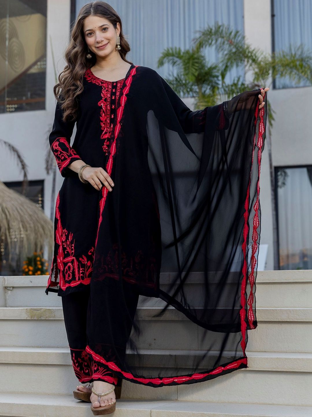 j.kanji women ethnic motifs embroidered regular sequinned kurta with trousers & with dupatta j.kanji women ethnic motifs embroidered regular sequinned kurta with trousers & with dupatta