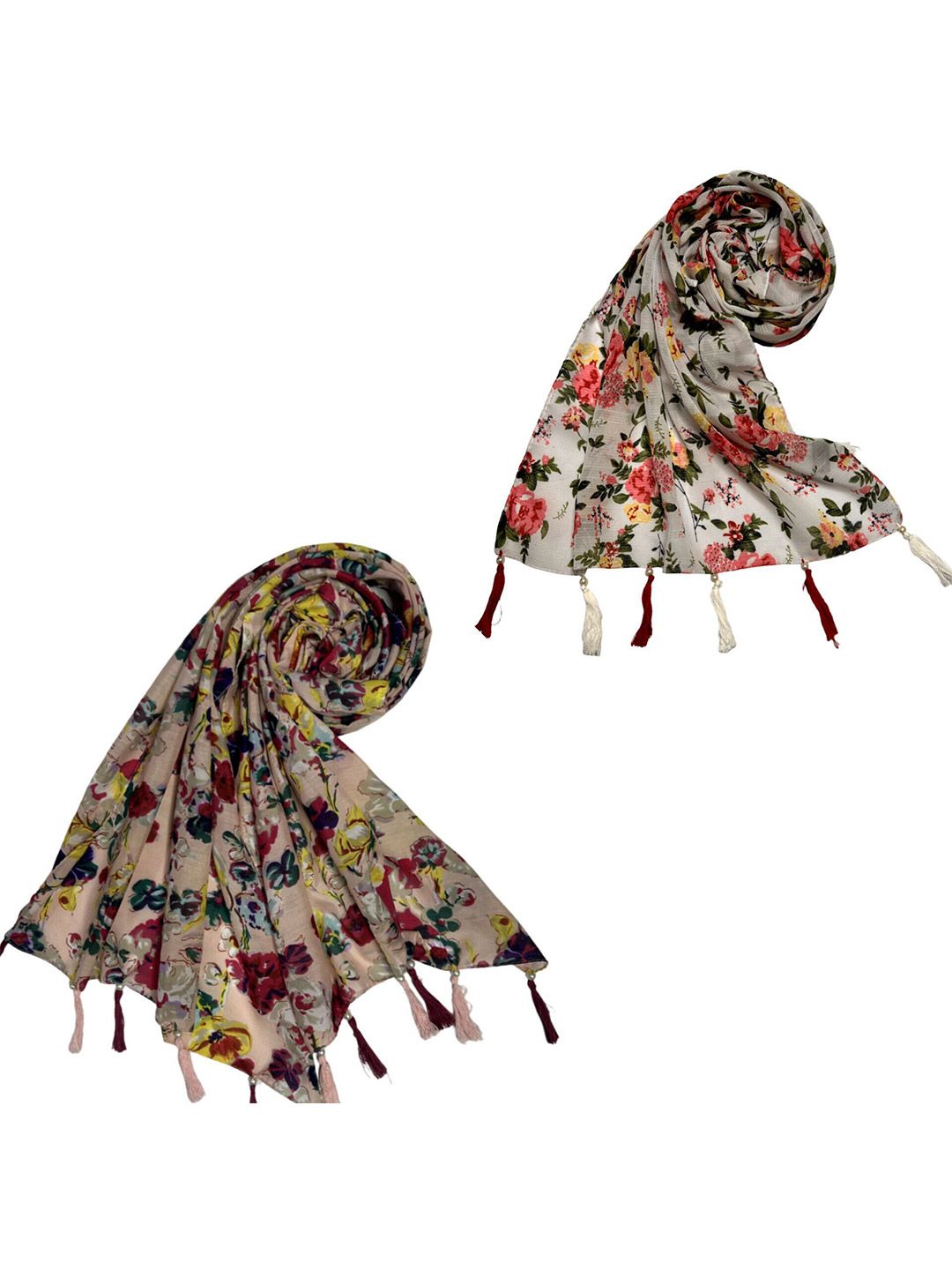 poshampaa be desi women pack of 2 floral printed scarf with tasselled poshampaa be desi women pack of 2 floral printed scarf with tasselled
