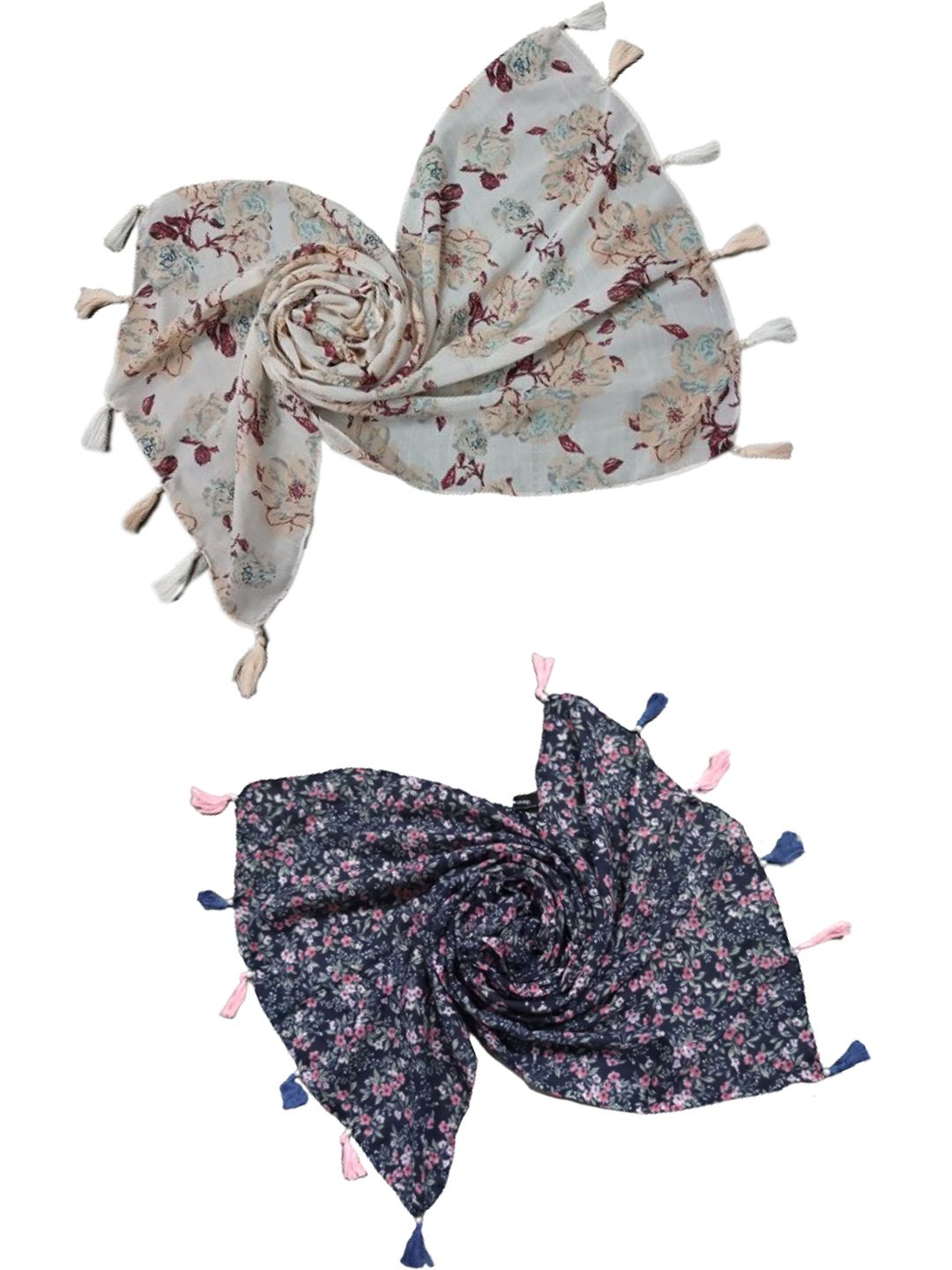 poshampaa be desi women pack of 2 floral printed scarf with tasselled border poshampaa be desi women pack of 2 floral printed scarf with tasselled border