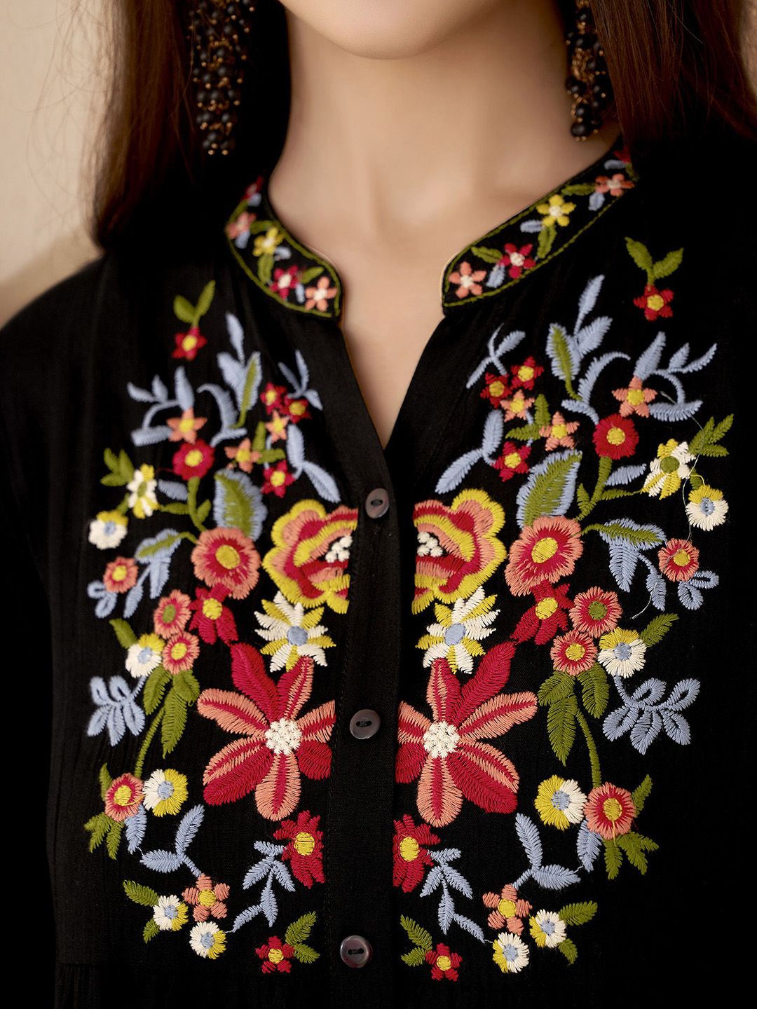 anouk floral embroidered mandarin collar thread work short kurti anouk floral embroidered mandarin collar thread work short kurti