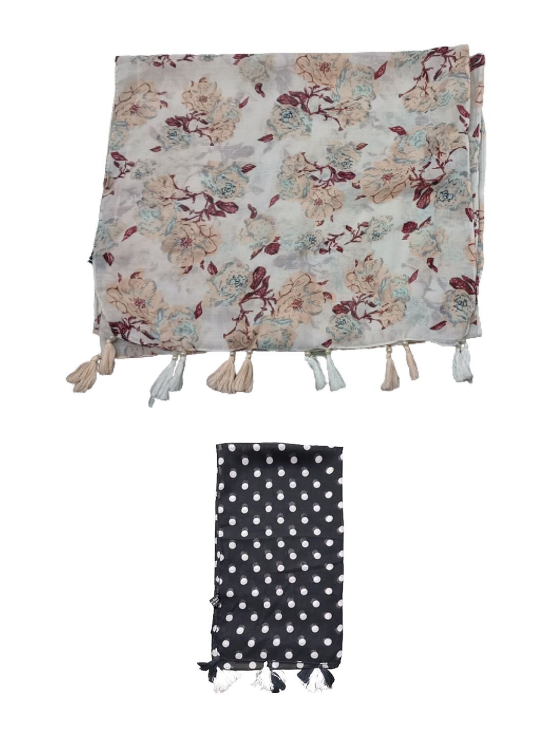 poshampaa be desi women pack of 2 printed scarf with tasselled border poshampaa be desi women pack of 2 printed scarf with tasselled border