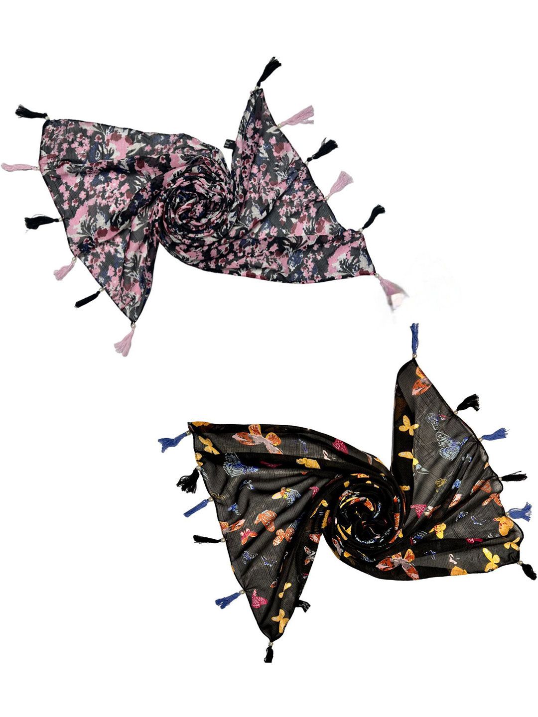 poshampaa be desi women pack of 2 printed scarf with tassells poshampaa be desi women pack of 2 printed scarf with tassells