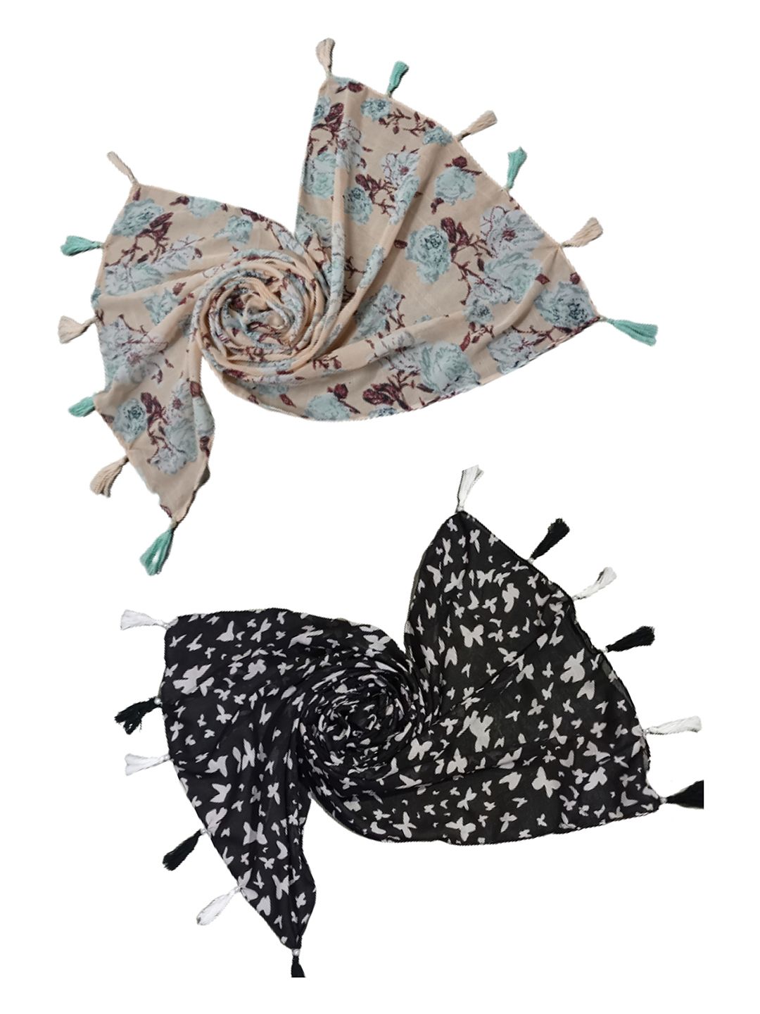 poshampaa be desi women pack of 2 printed scarf with tasselled border poshampaa be desi women pack of 2 printed scarf with tasselled border