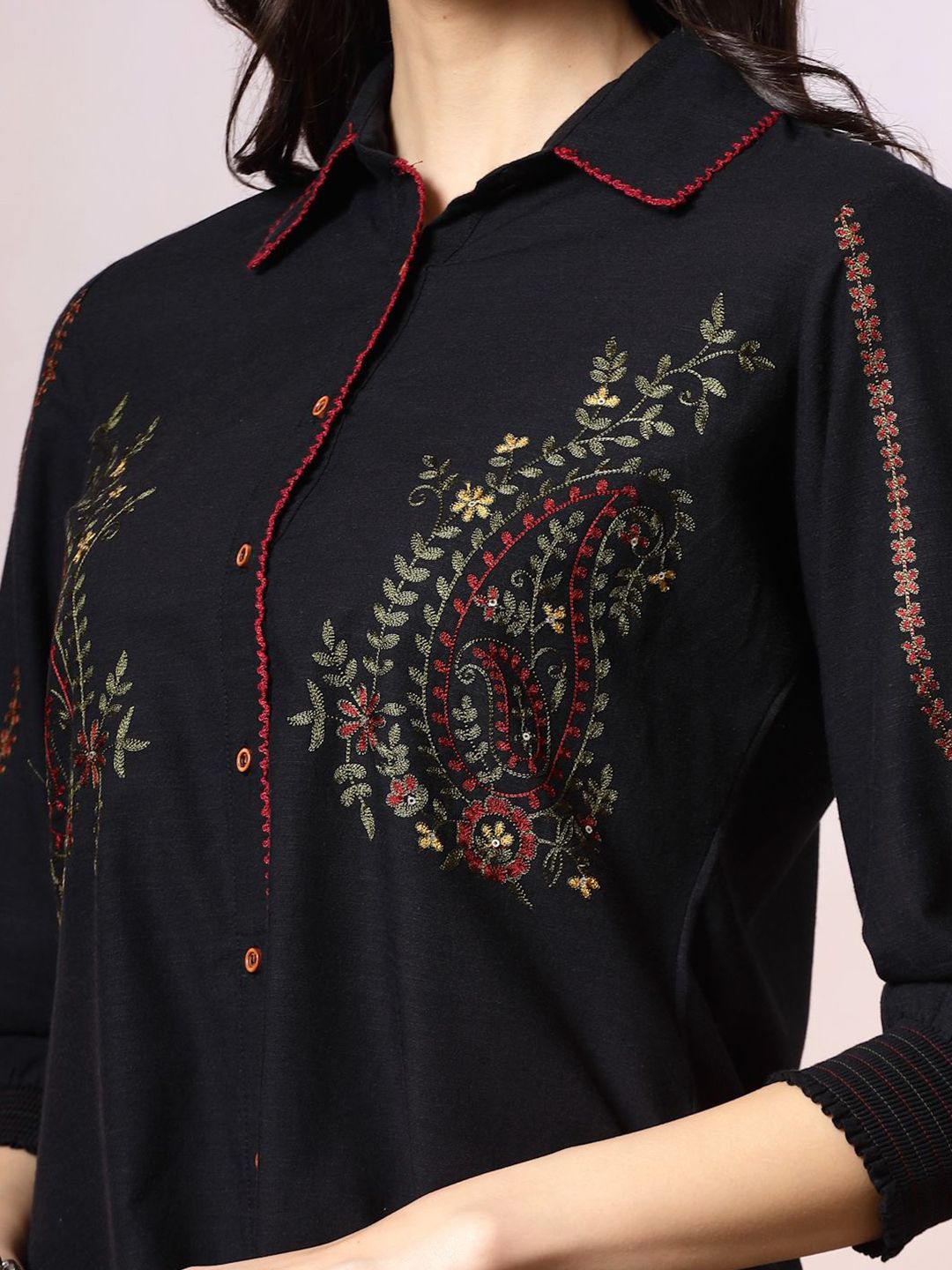 nayam by lakshita paisley embroidered shirt collar thread work thread work kurti nayam by lakshita paisley embroidered shirt collar thread work thread work kurti
