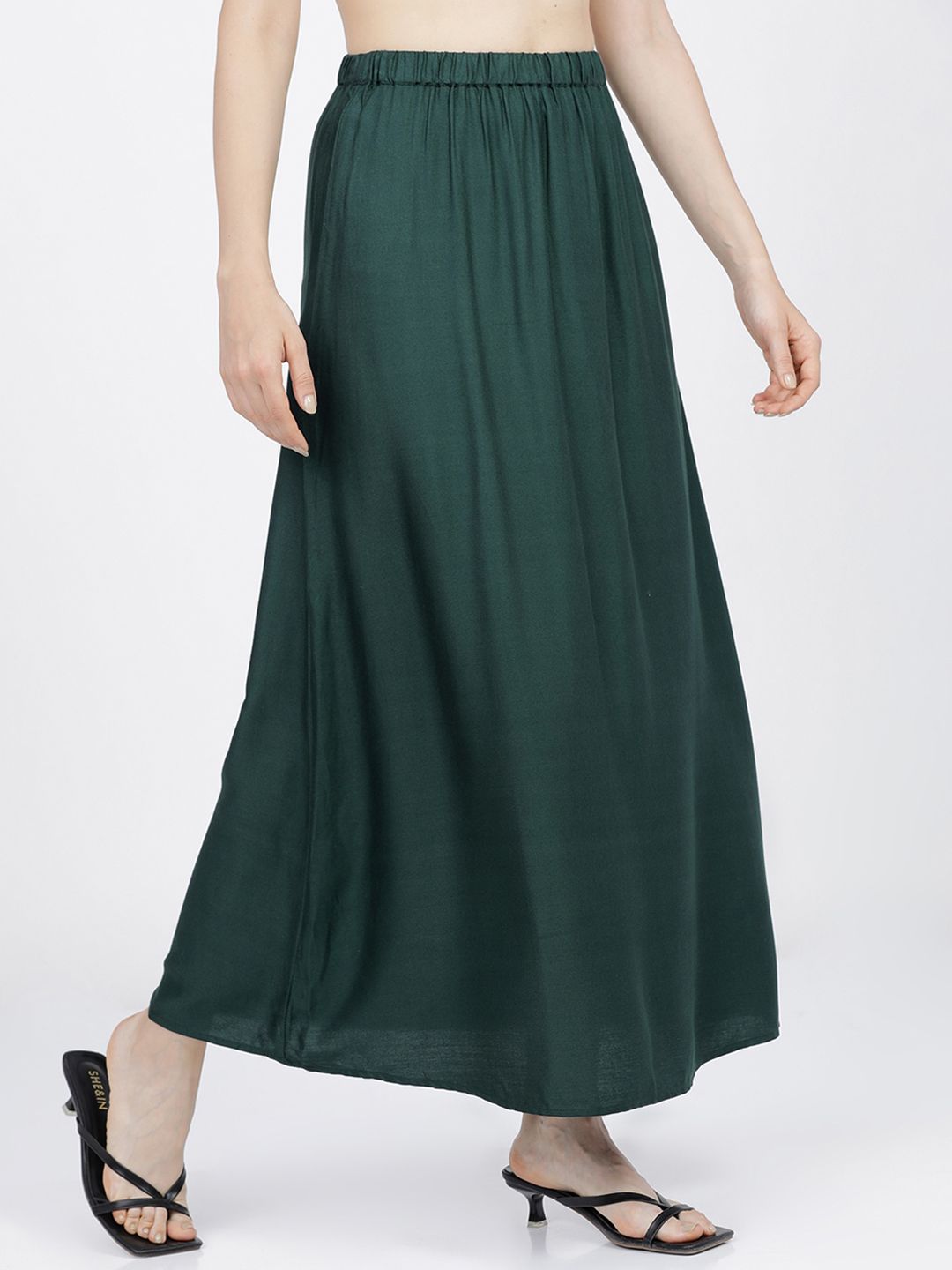 tokyo talkies women green solid a line maxi skirt