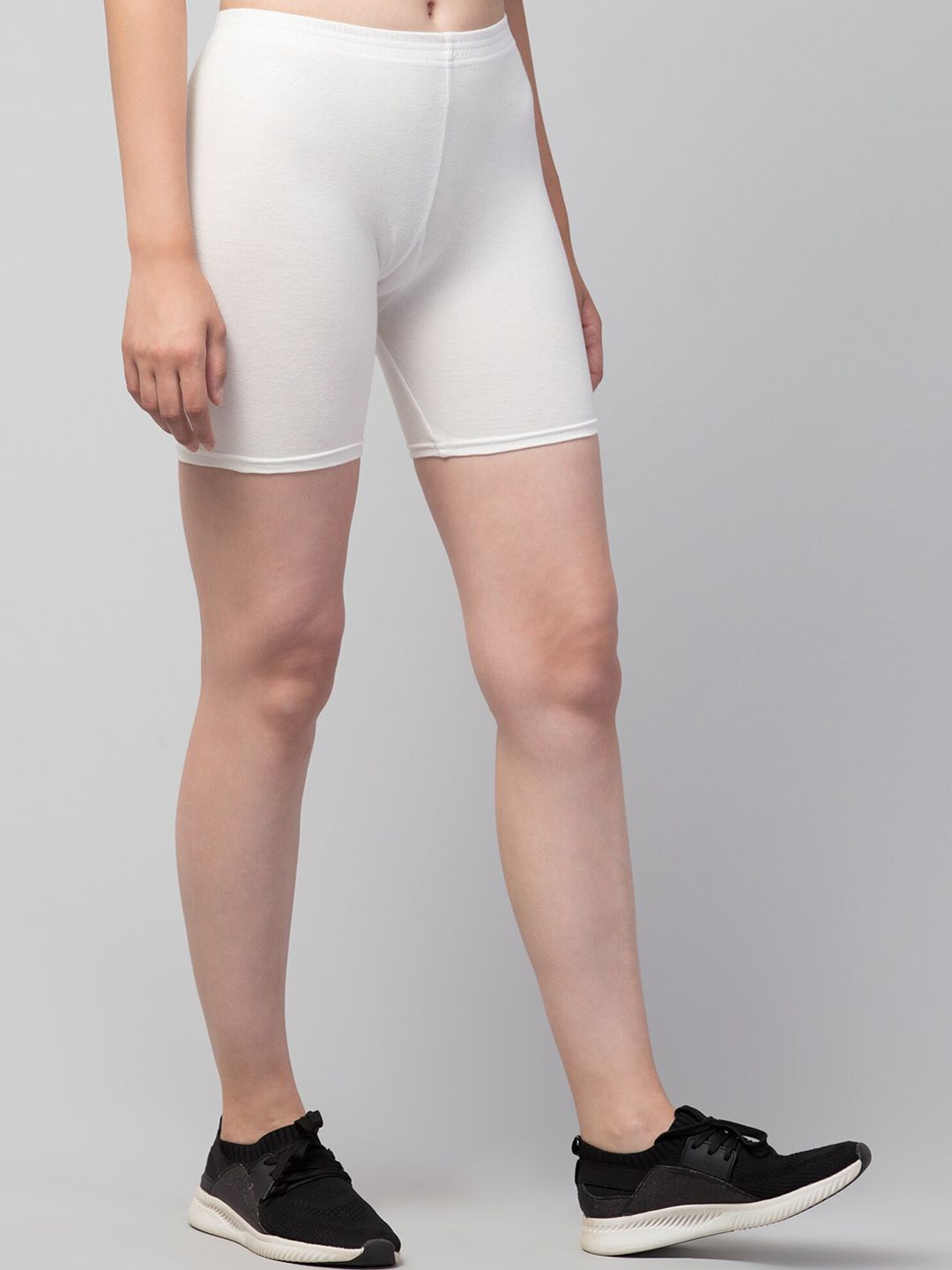 apraa & parma women white solid cotton skinny fit cycling sports shorts