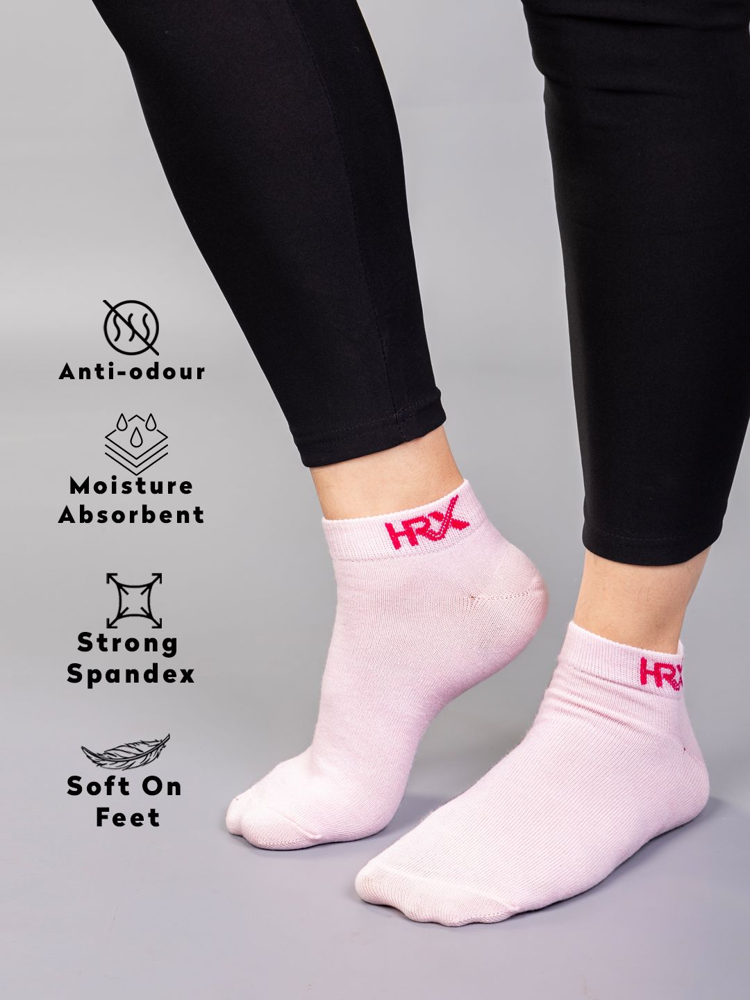 hrx by hrithik roshan women pack of 3 blue & pink cotton ankle length sports socks