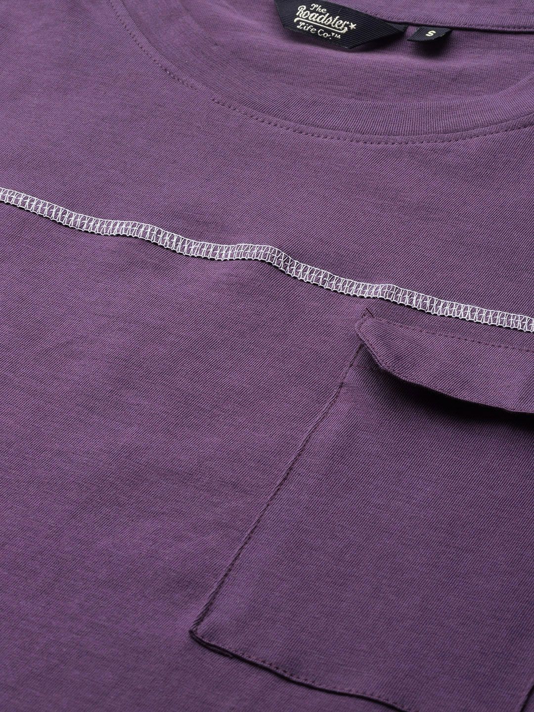 roadster women purple solid round neck pure cotton t shirt