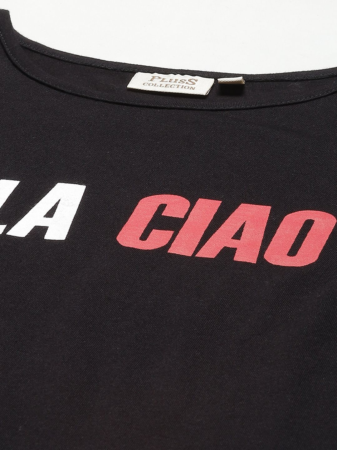 pluss women black & white bella ciao money heist song print cotton t shirt