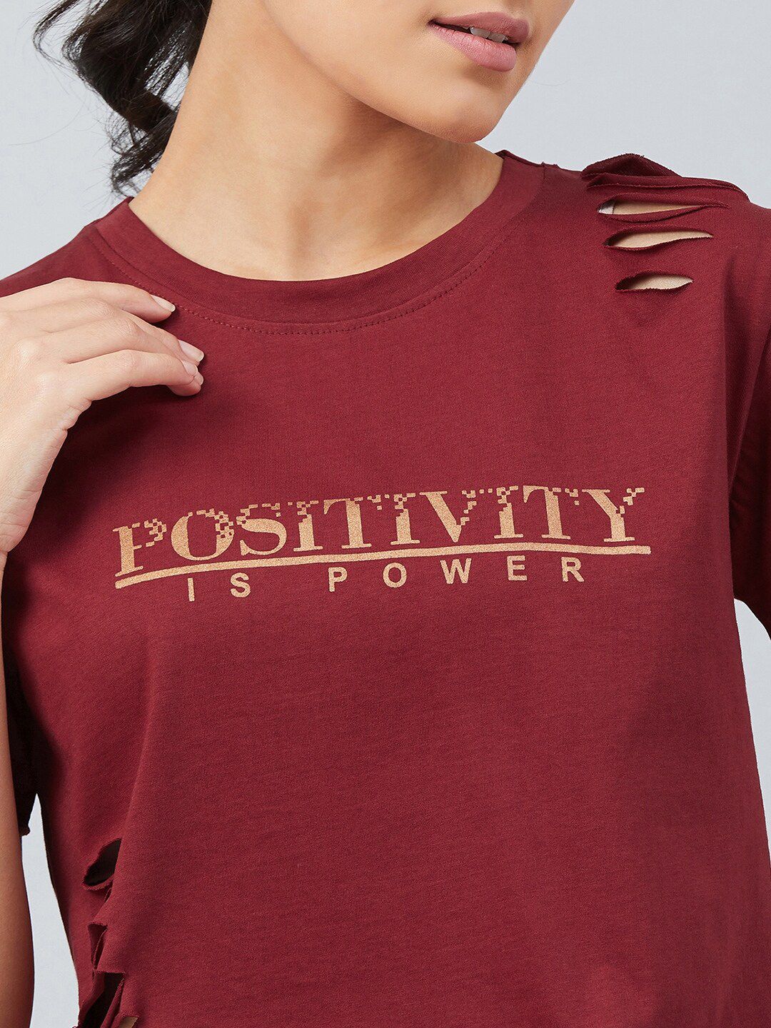 chimpaaanzee women maroon typography print 100% cotton crop t shirt