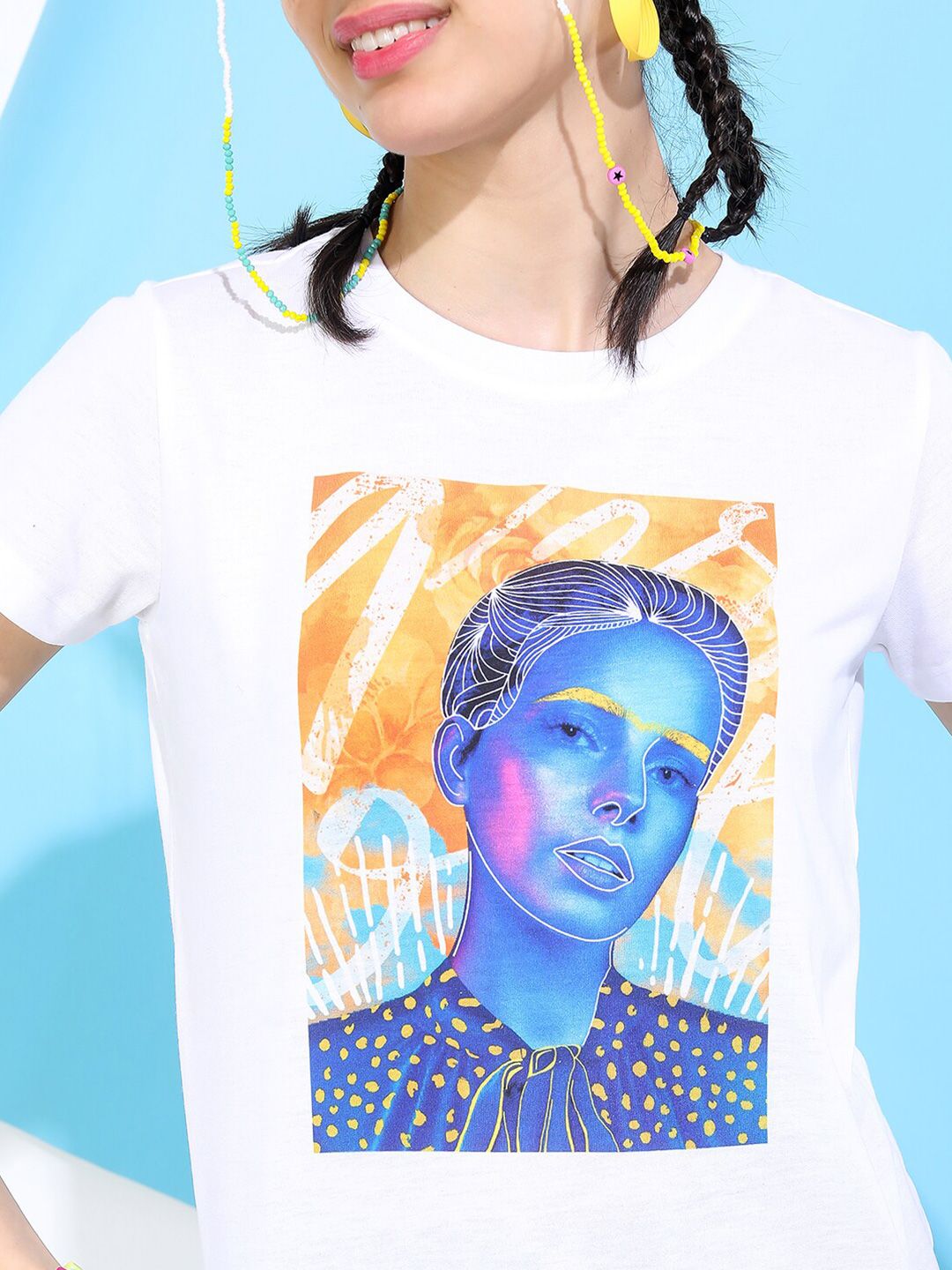tokyo talkies women white printed slim fit t shirt
