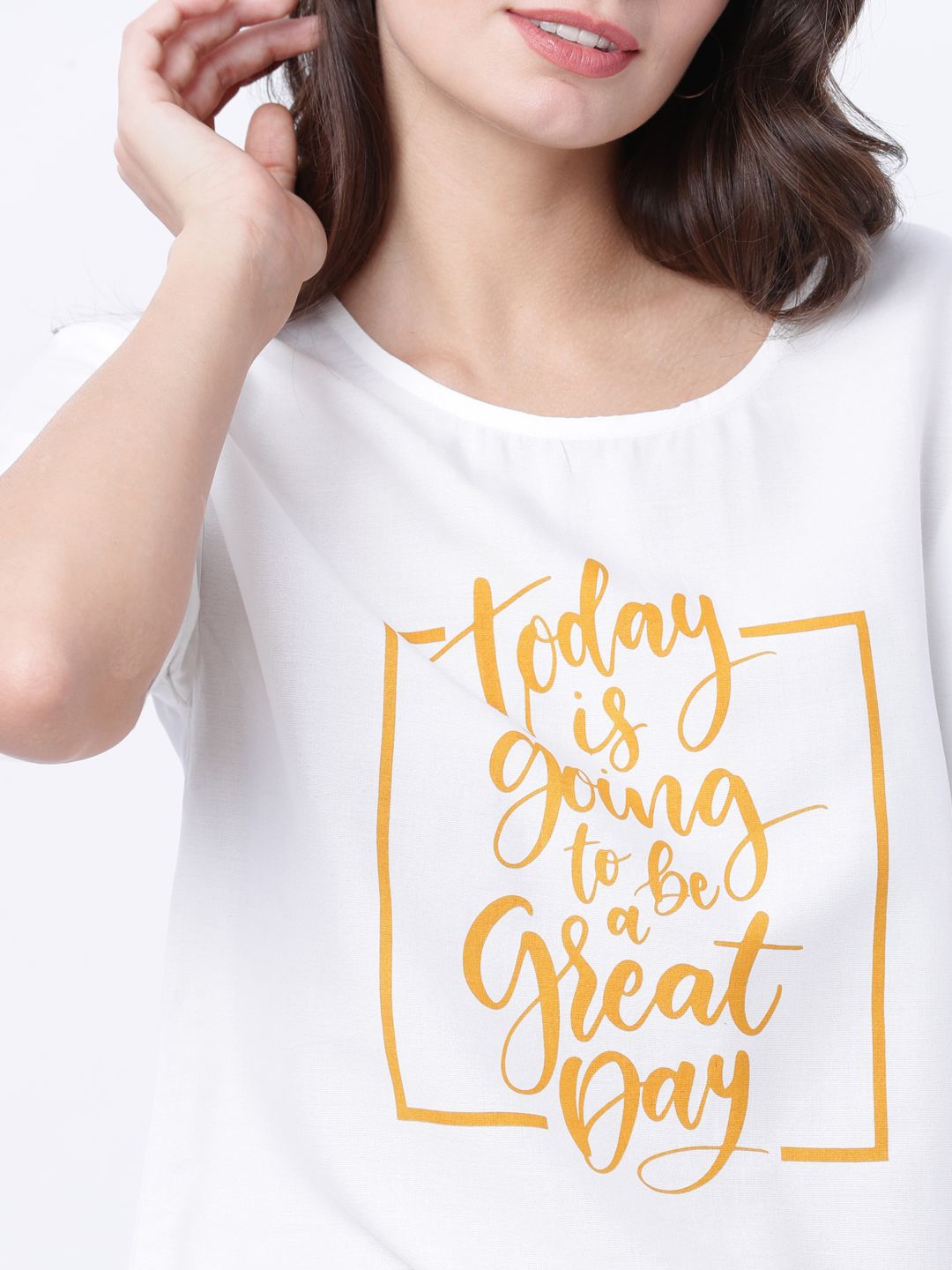 tokyo talkies women typography printed drop shoulder sleeves t shirt