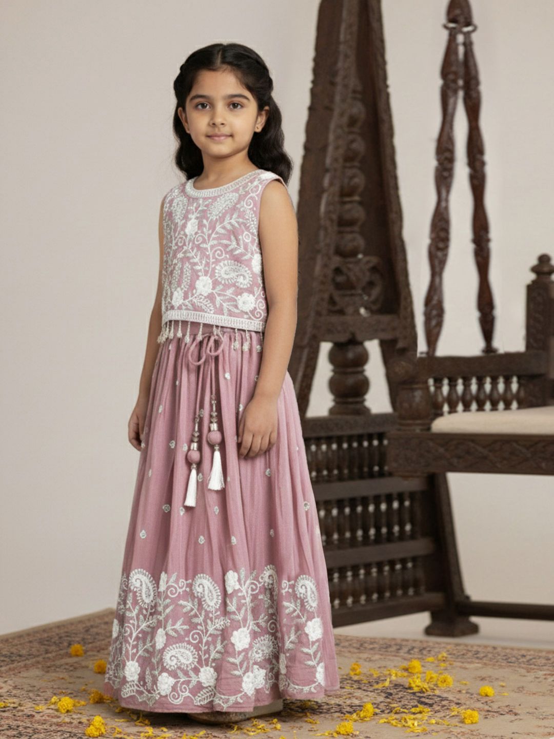 sangria girls floral embroidered lehenga & blouse with dupatta sangria girls floral embroidered lehenga & blouse with dupatta