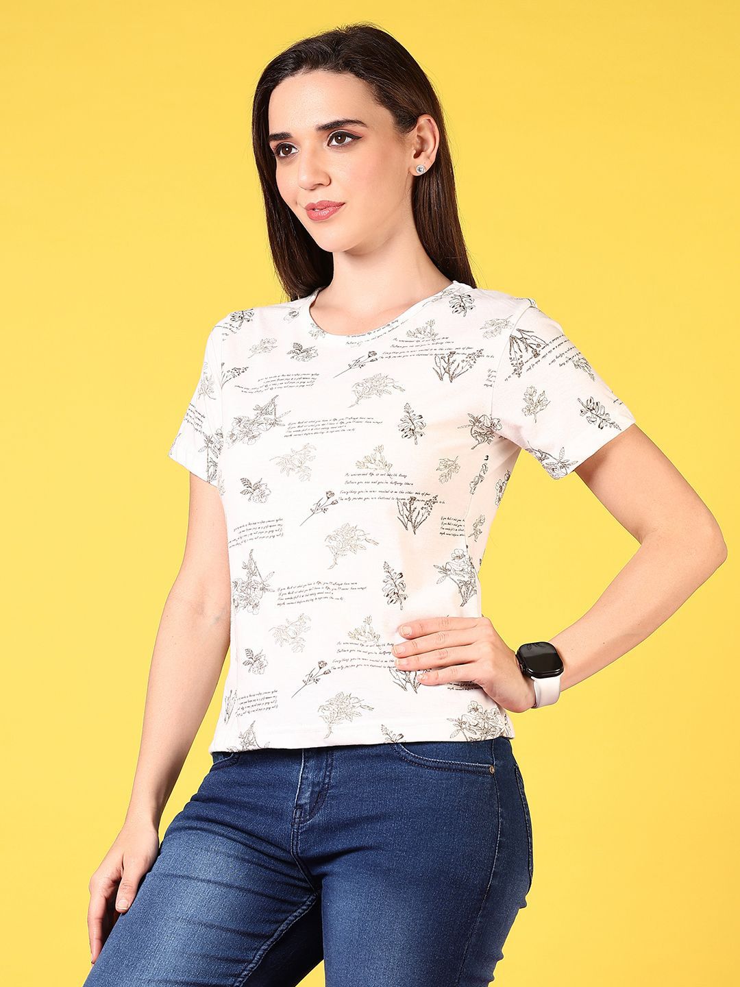 v mart women conversational printed round neck cotton t shirt