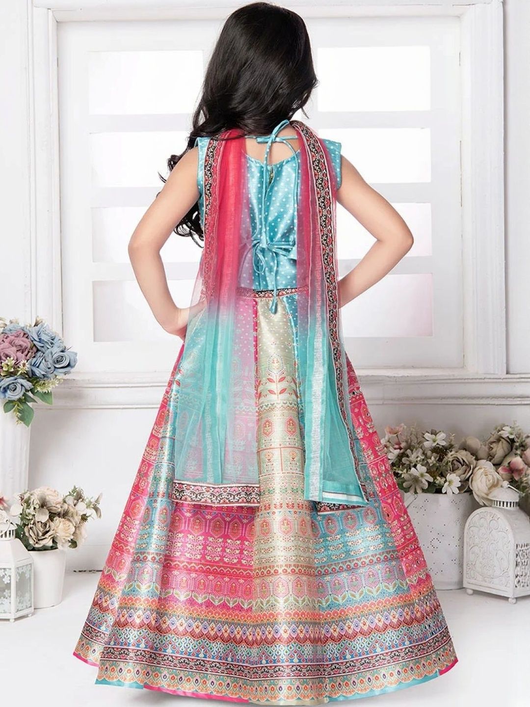 sangria girls printed mirror work ready to wear lehenga & blouse with dupatta sangria girls printed mirror work ready to wear lehenga & blouse with dupatta