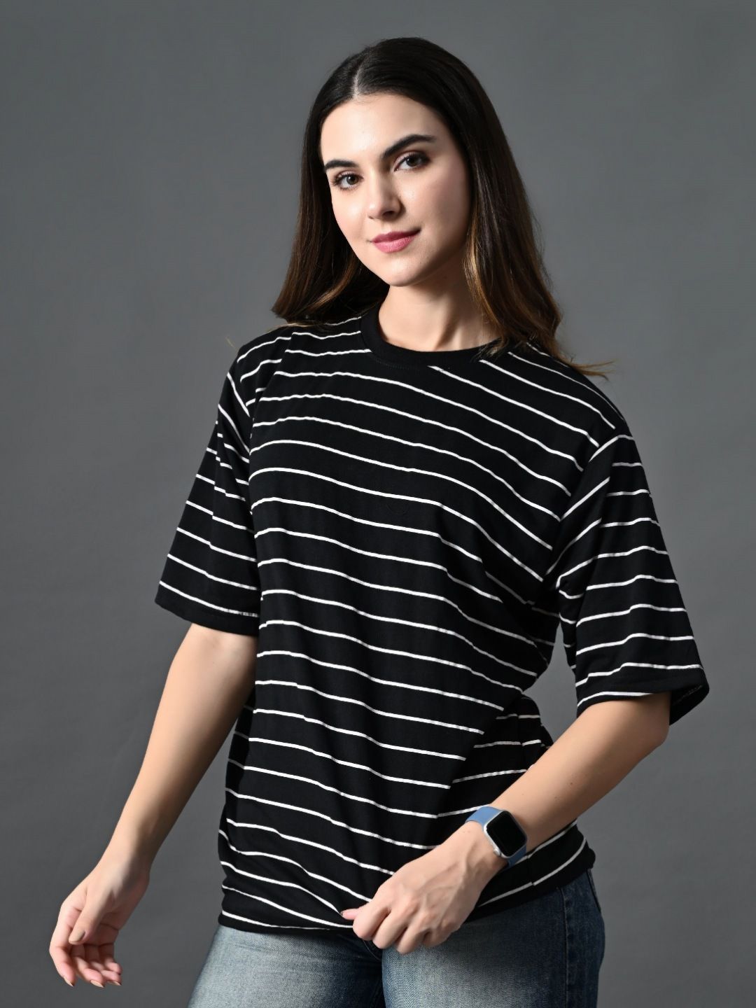 corsica women bio finish striped round neck cotton relaxed fit t shirt
