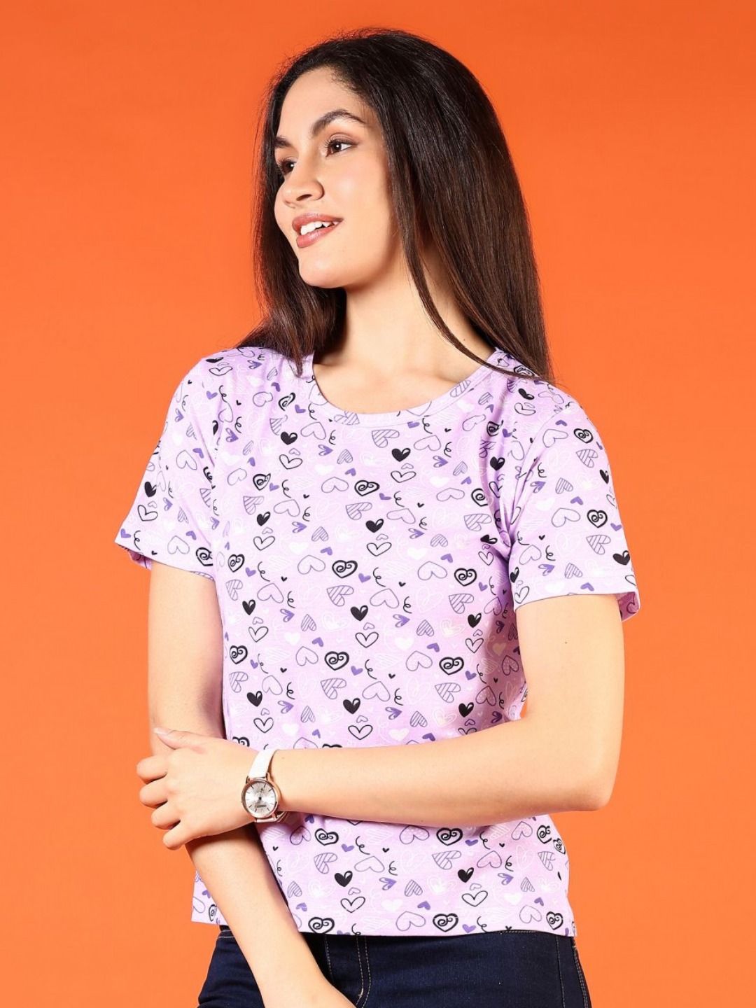 v mart women conversational printed round neck cotton t shirt