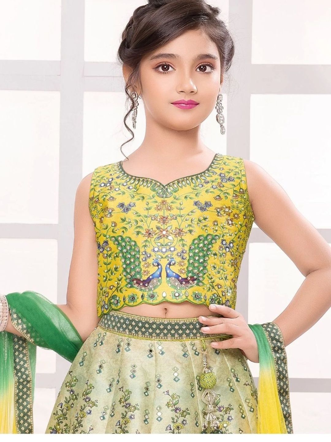nkv girls printed sequinned semi stitched lehenga & blouse with dupatta nkv girls printed sequinned semi stitched lehenga & blouse with dupatta