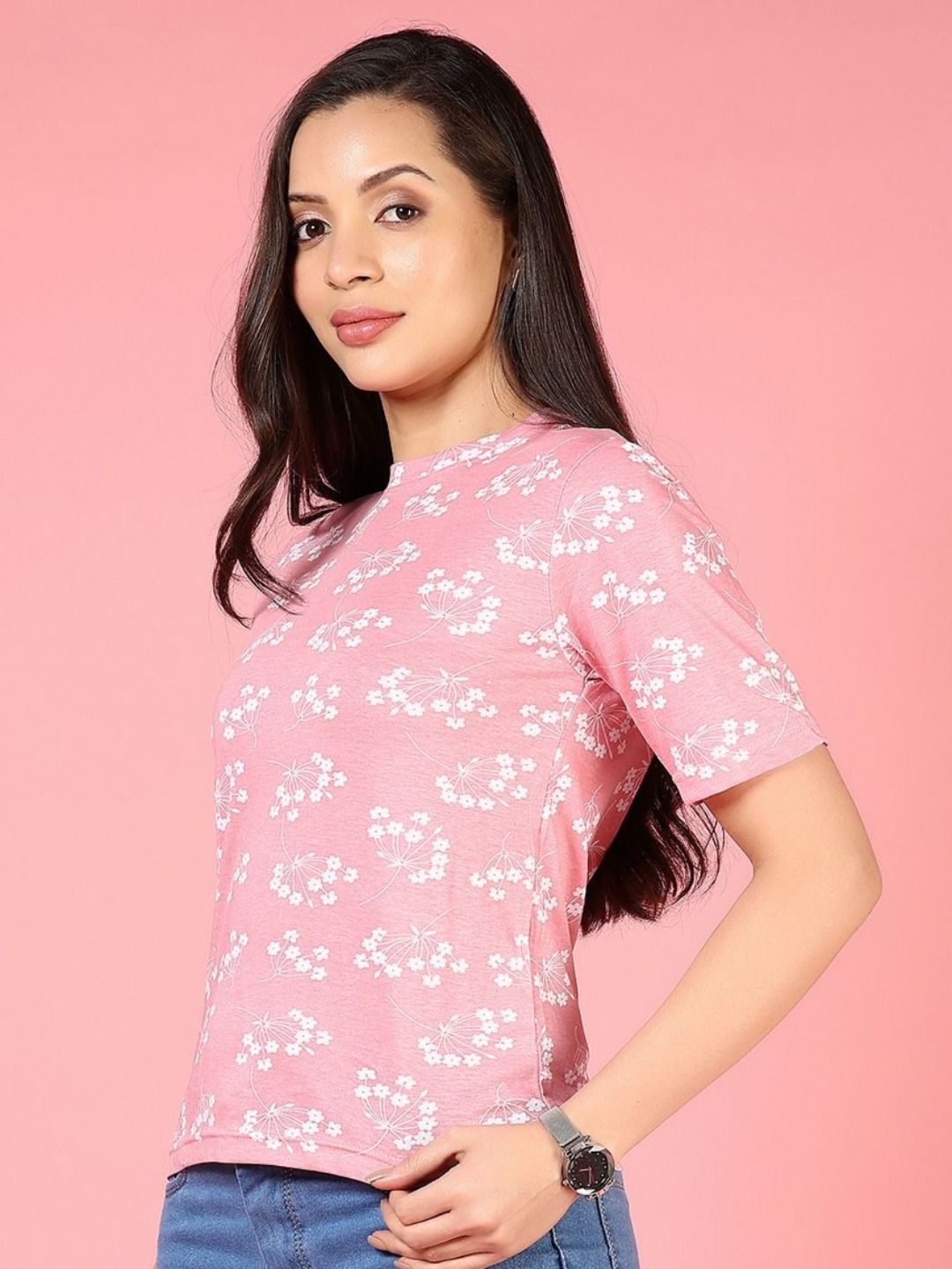 v mart women floral printed extended sleeves pockets t shirt