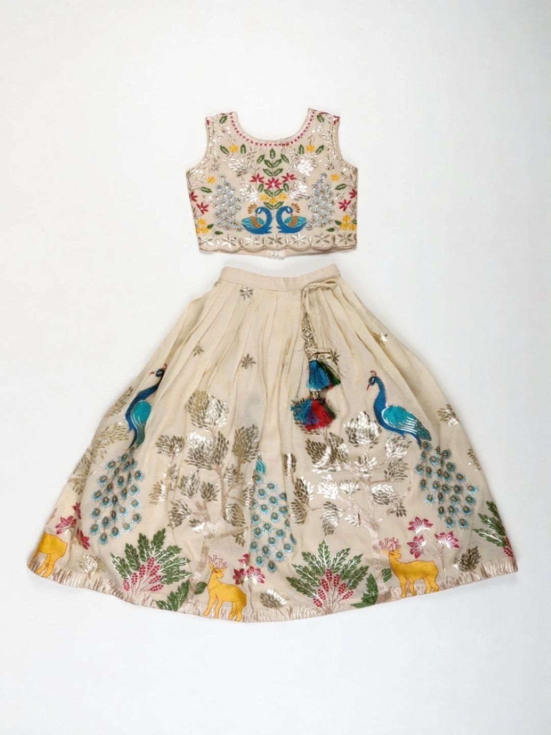 nkv girls embroidered thread work foil print ready to wear lehenga & nkv girls embroidered thread work foil print ready to wear lehenga &