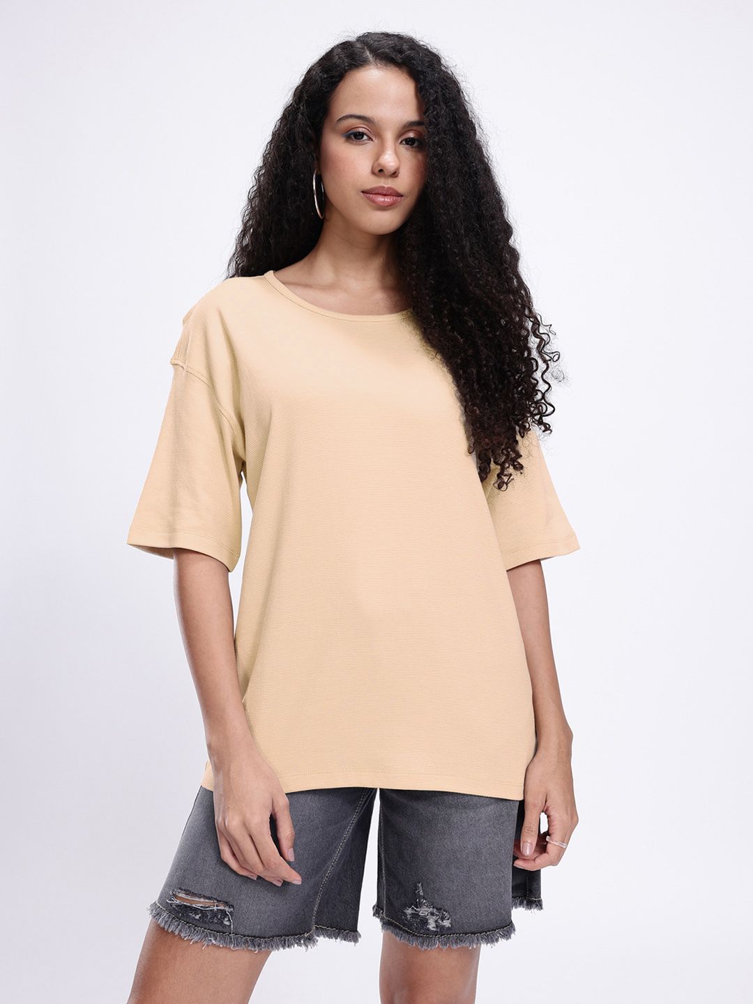 kook n keech striped drop shoulder sleeves pure cotton oversized t shirt