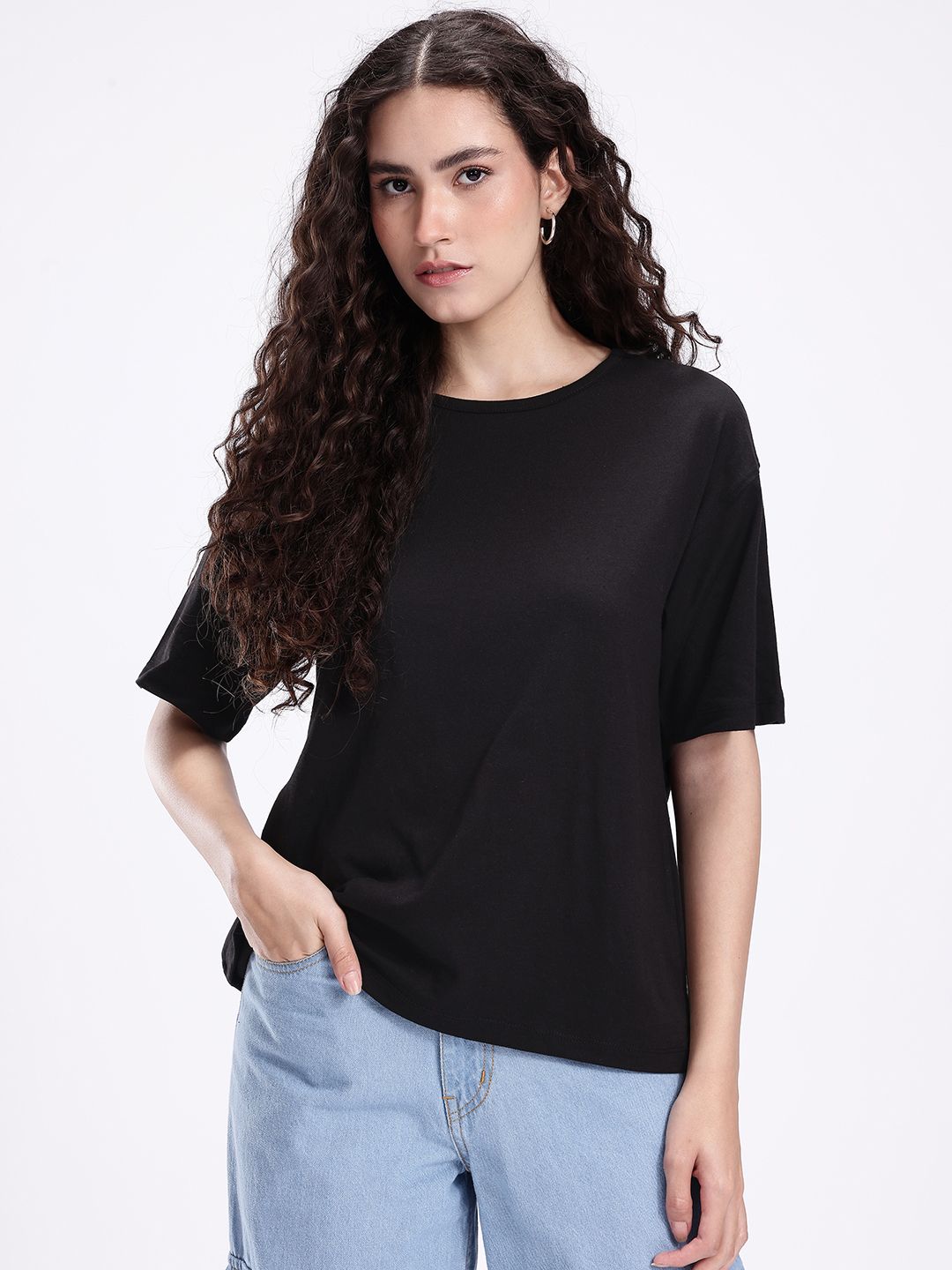 kook n keech drop shoulder sleeves knitted casual t shirt