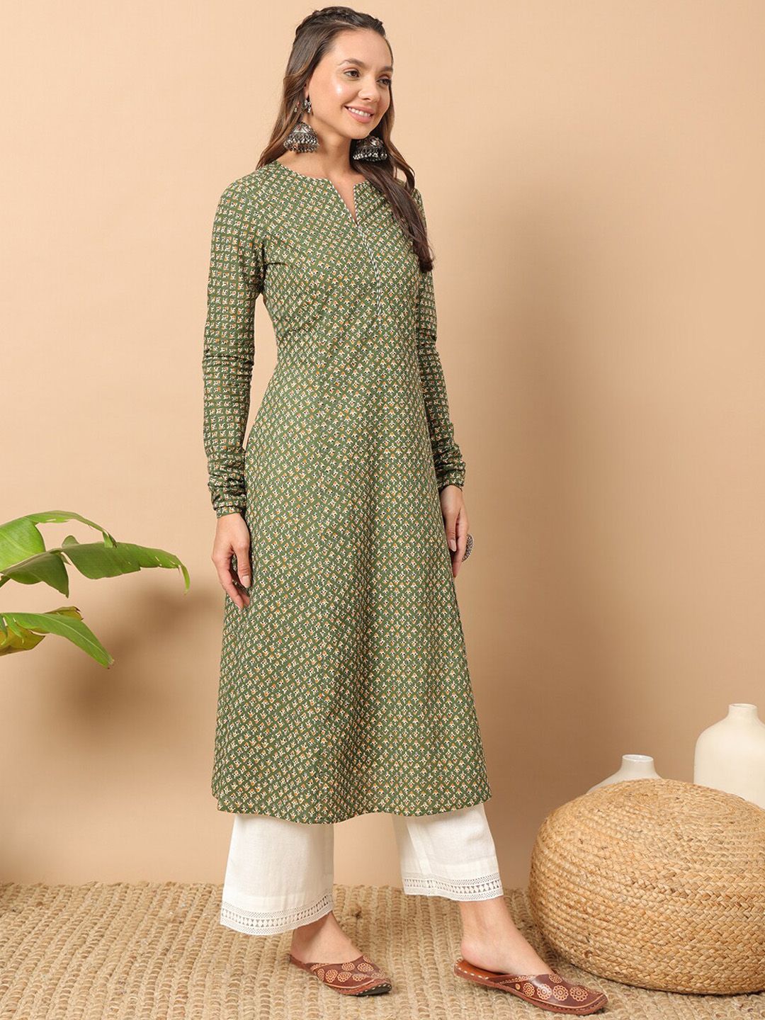 fiorra floral printed notch collar thread work cotton a line kurta fiorra floral printed notch collar thread work cotton a line kurta