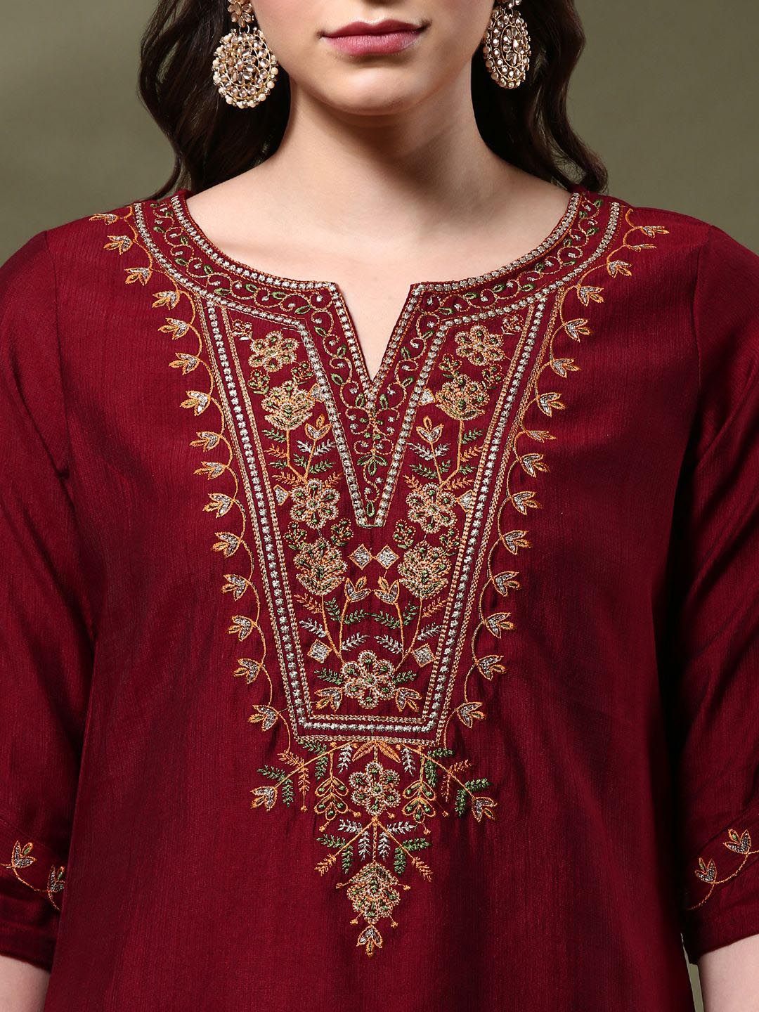 anouk women floral embroidered flared sleeves thread work kurta anouk women floral embroidered flared sleeves thread work kurta