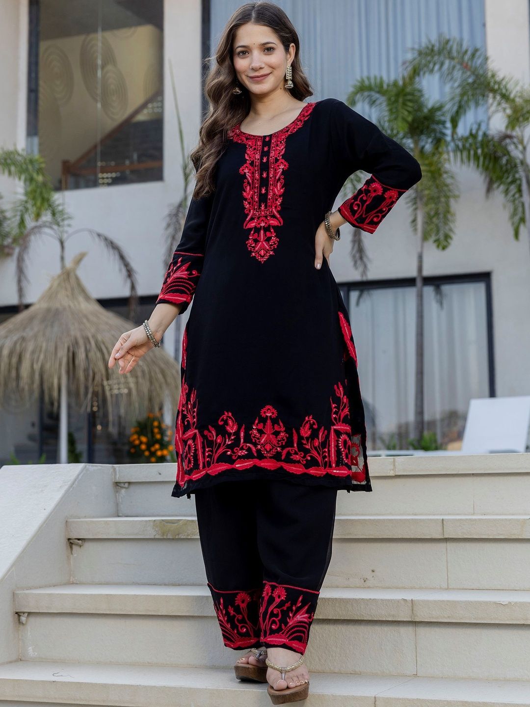 j.kanji women ethnic motifs embroidered regular sequinned kurta with trousers & with dupatta j.kanji women ethnic motifs embroidered regular sequinned kurta with trousers & with dupatta