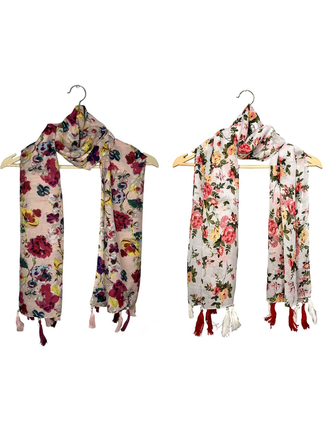 poshampaa be desi women pack of 2 floral printed scarf with tasselled poshampaa be desi women pack of 2 floral printed scarf with tasselled