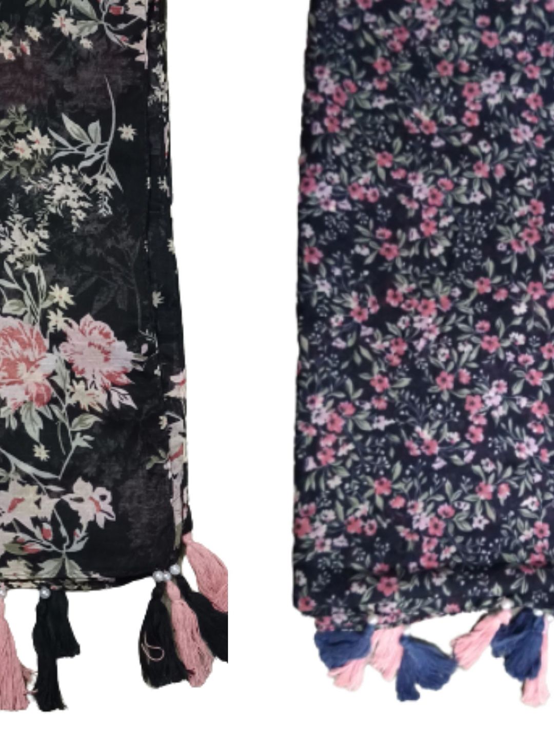 poshampaa be desi women pack of 2 floral print scarf with tasselled border poshampaa be desi women pack of 2 floral print scarf with tasselled border