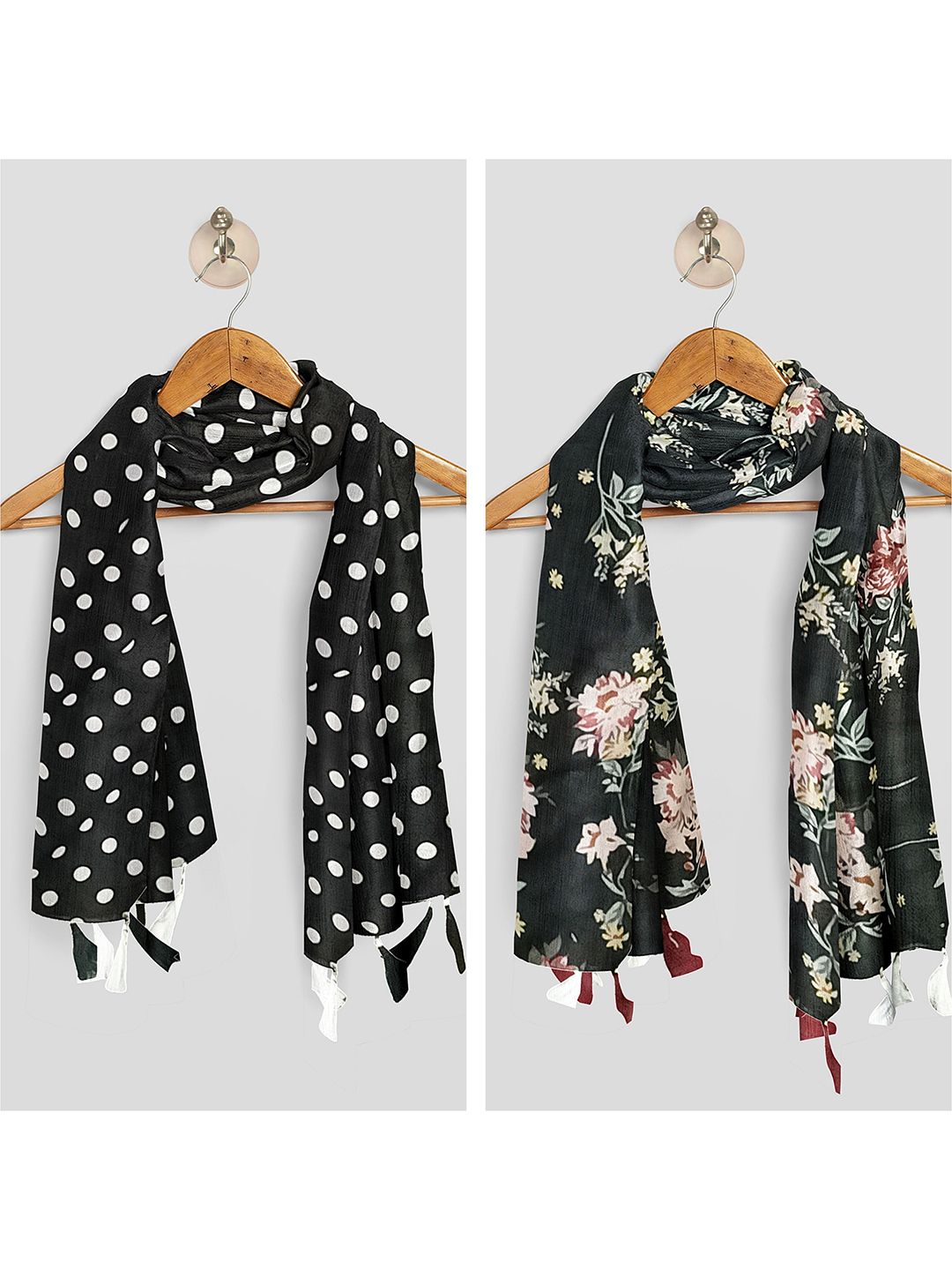 poshampaa be desi women pack of 2 polka dot printed scarf with tasselled border poshampaa be desi women pack of 2 polka dot printed scarf with tasselled border