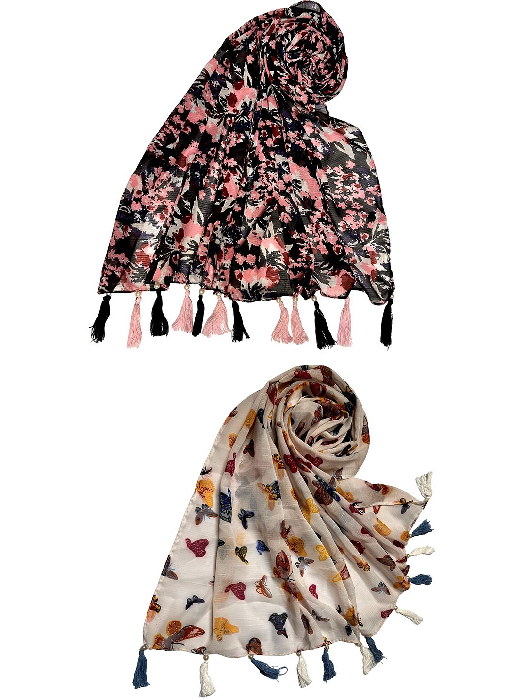 poshampaa be desi women pack of 2 printed tasselled border scarf poshampaa be desi women pack of 2 printed tasselled border scarf