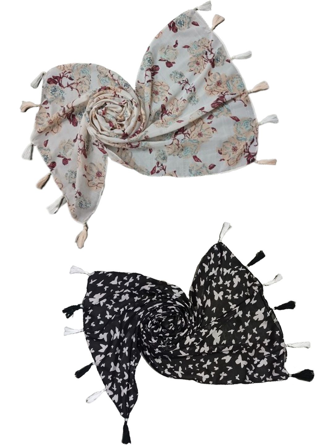 poshampaa be desi women pack of 2 printed scarf with tasselled border poshampaa be desi women pack of 2 printed scarf with tasselled border