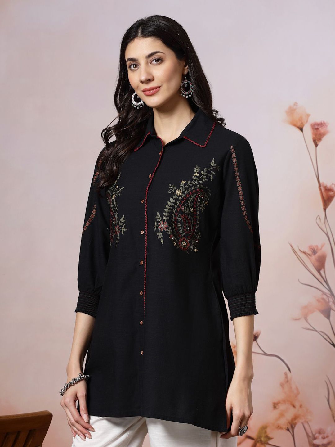 nayam by lakshita paisley embroidered shirt collar thread work thread work kurti nayam by lakshita paisley embroidered shirt collar thread work thread work kurti