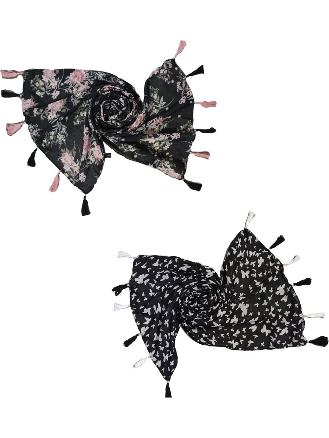 poshampaa be desi women pack of 2 floral printed scarf with border tasselled poshampaa be desi women pack of 2 floral printed scarf with border tasselled