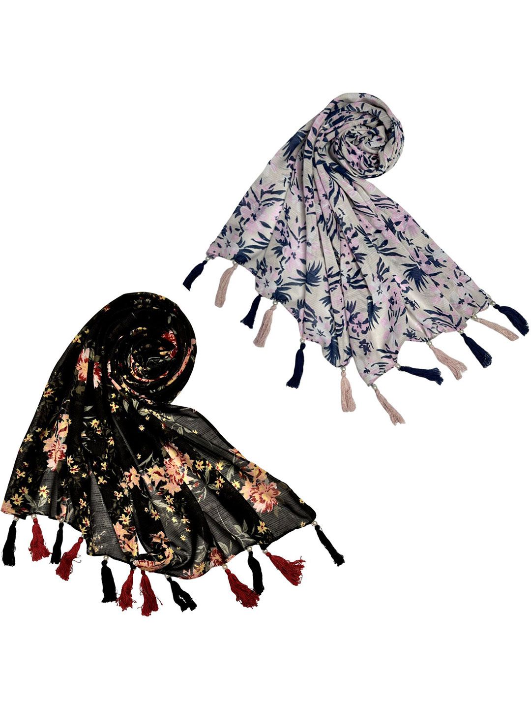 poshampaa be desi women pack of 2 printed scarf with tasselles poshampaa be desi women pack of 2 printed scarf with tasselles