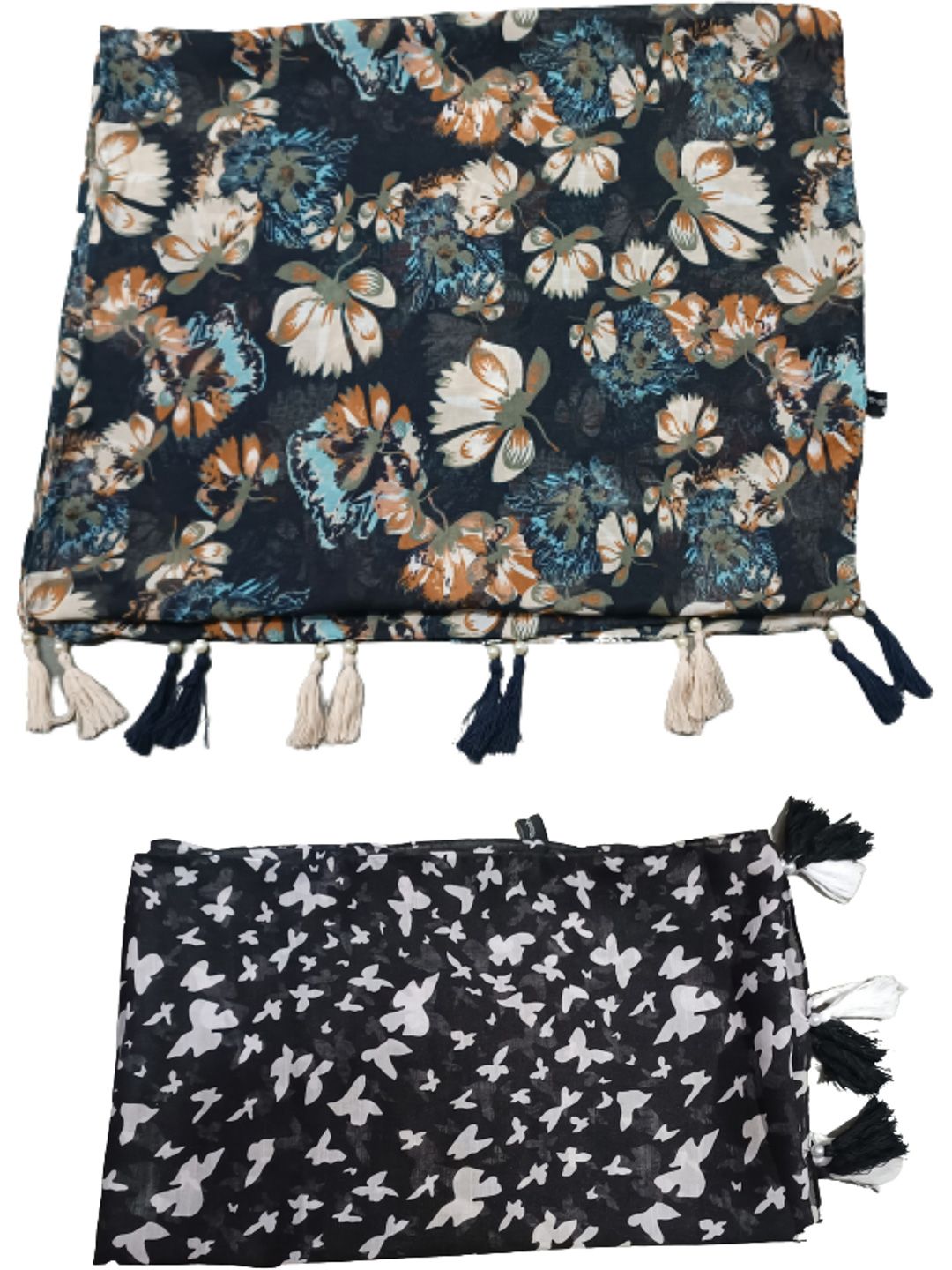 poshampaa be desi women pack of 2 printed scarf with tasselles poshampaa be desi women pack of 2 printed scarf with tasselles